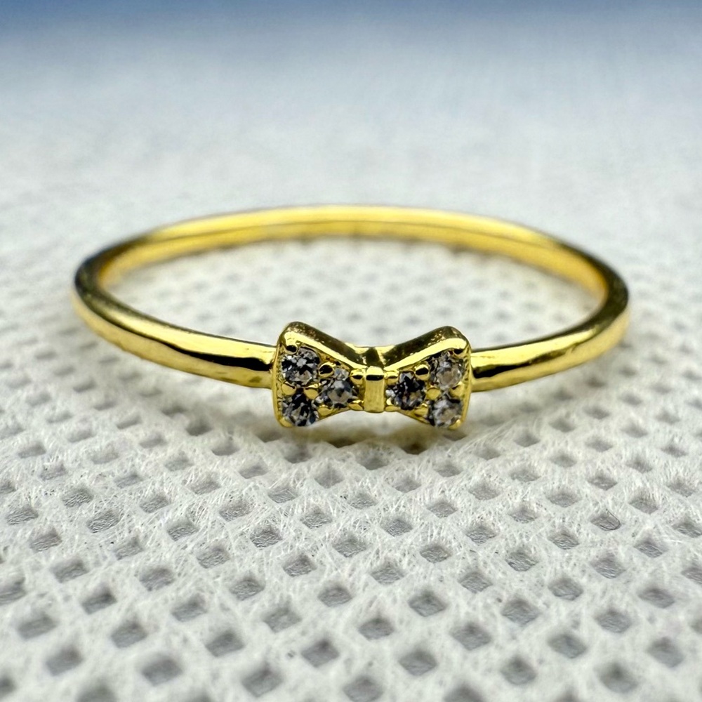 NWT Gold-Plated Sterling Silver CZ Bow Ring, Size 6